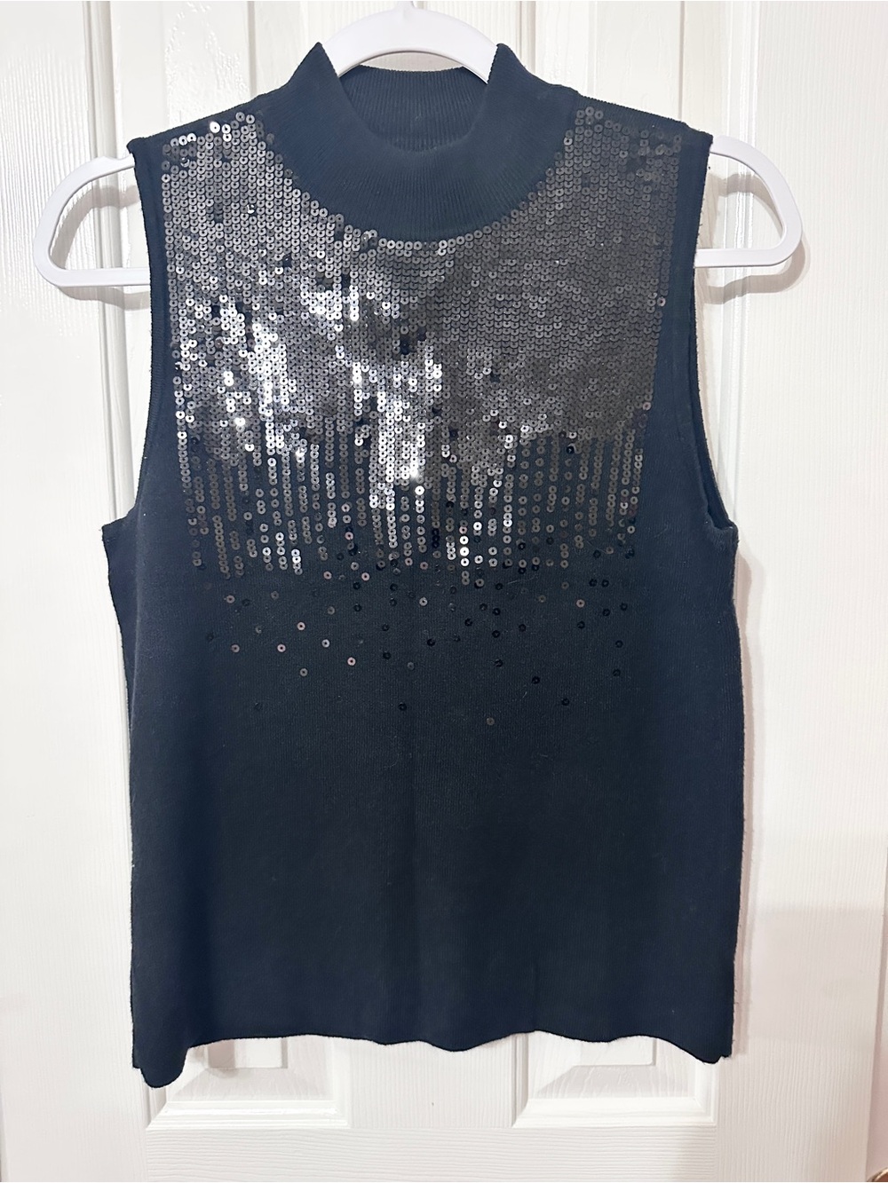 Marled Black Sleeveless Sequin Mock Neck Tank